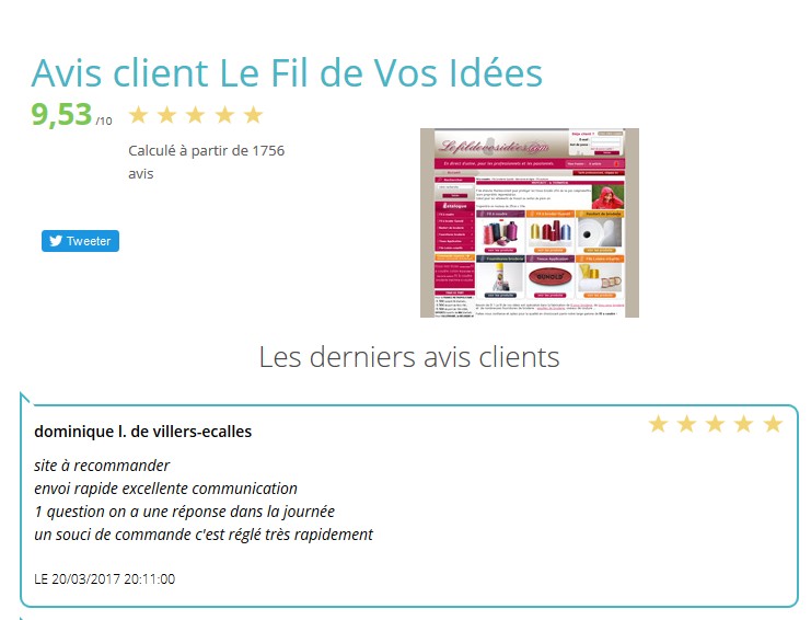 Détails : Avis client sur la mercerie Le fil de vos Idées / Score e-commerce