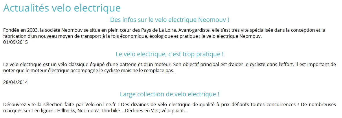 Détails : Actualités Velo electrique / Score e-commerce